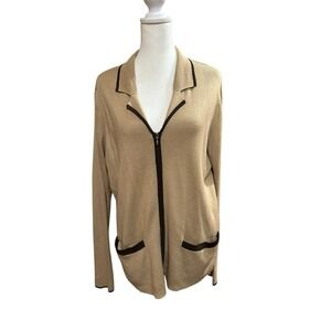 Laura Scott Size Large Full Zip Cardigan Sweater Brown Pockets Wool Blend‎